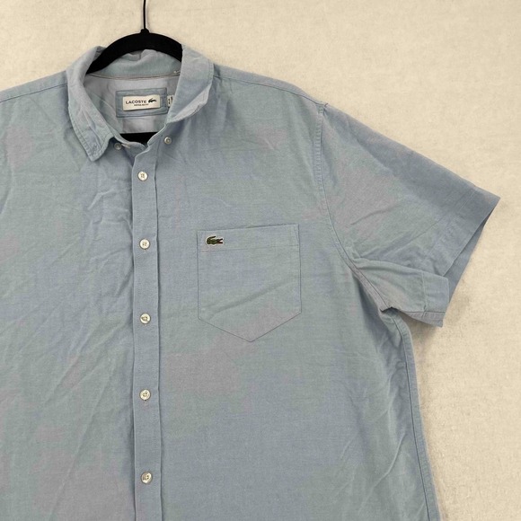 LACOSTE Mens Regular Fit Short Sleeve Shirt Collar Size 45 XL-2XL Blue Cotton - Picture 2 of 9